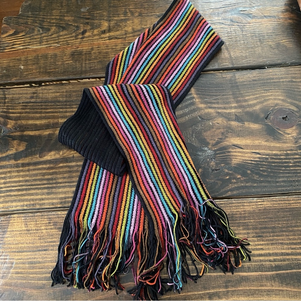 Knit rainbow colorful knit scarf - Picture 2 of 13